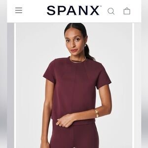 Spanx - The Perfect - funnel neck short sleeve top and wide leg pant in Chianti